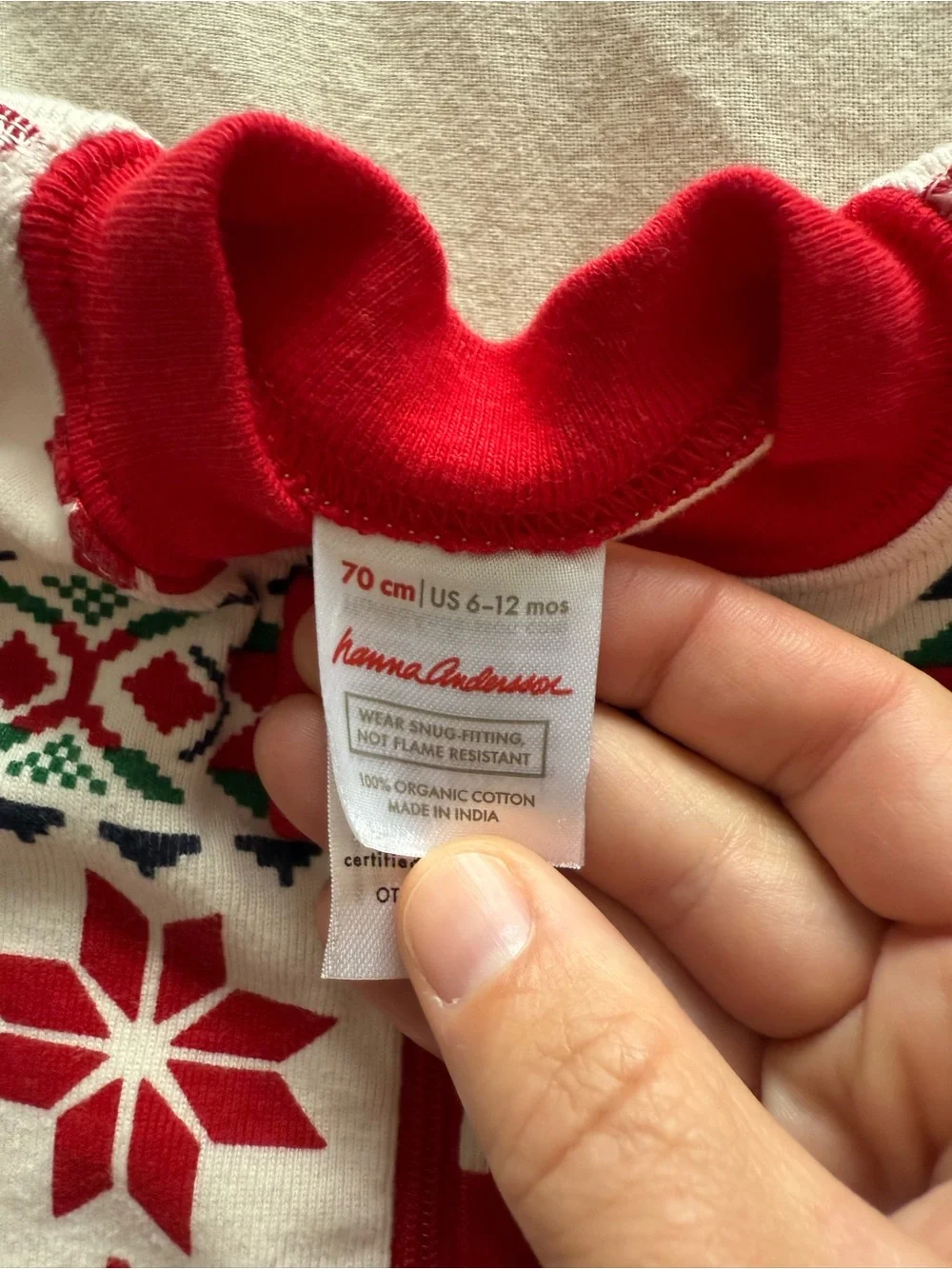 Hanna Andersson Organic Cotton Zip Sleeper 6-12M Fair Isle Dear Deer Christmas